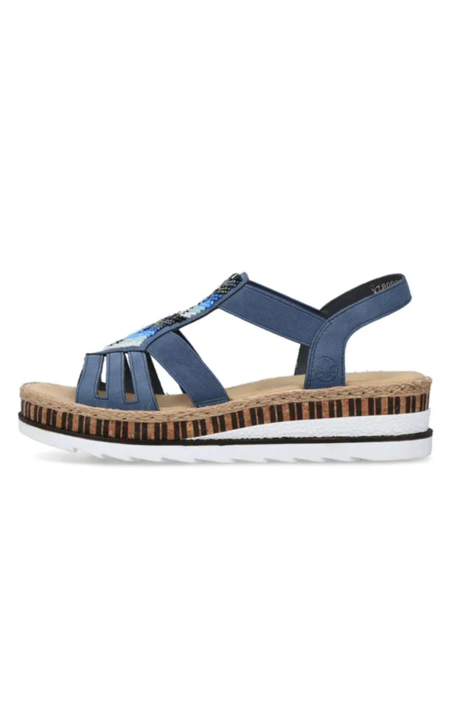 Rieker Beaded Wedge Sandal in Navy