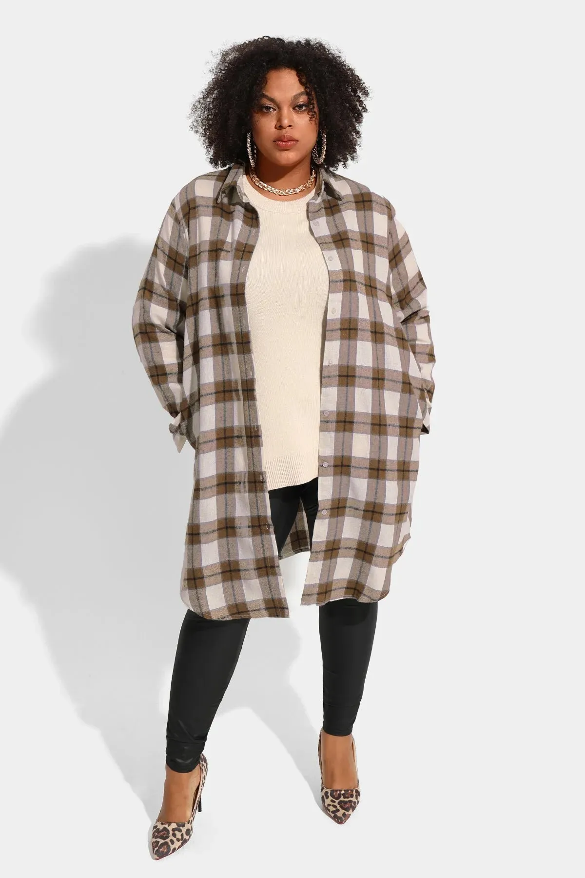 Ritera Plaid Button Down Long Coats with Pockets