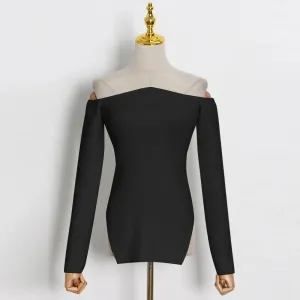 Solid Minimalist Sweater For Women Square Collar Long Sleeve Slim Knitting Pullover Female Fashion Clothing