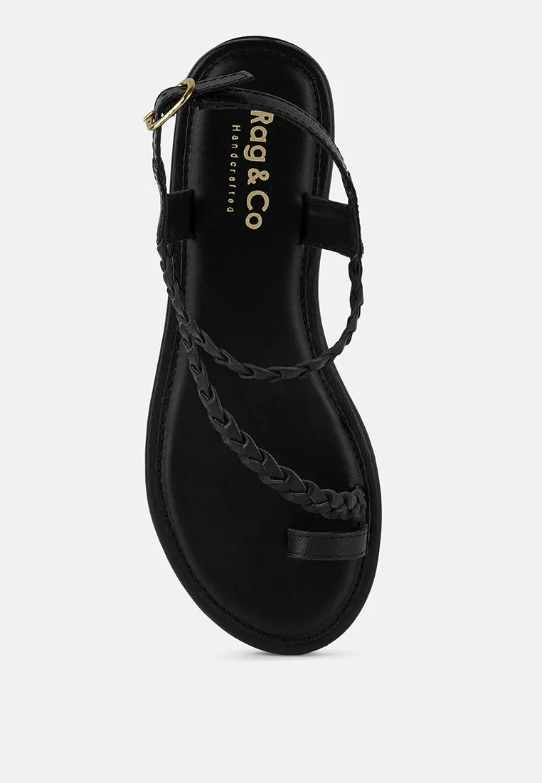 STALLONE Black Braided Flat Sandals