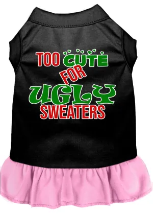 Too Cute For Ugly Sweaters Screen Print Dog Dress Black With Light Pink Xxl