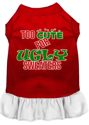 Too Cute For Ugly Sweaters Screen Print Dog Dress Red With White Xxxl