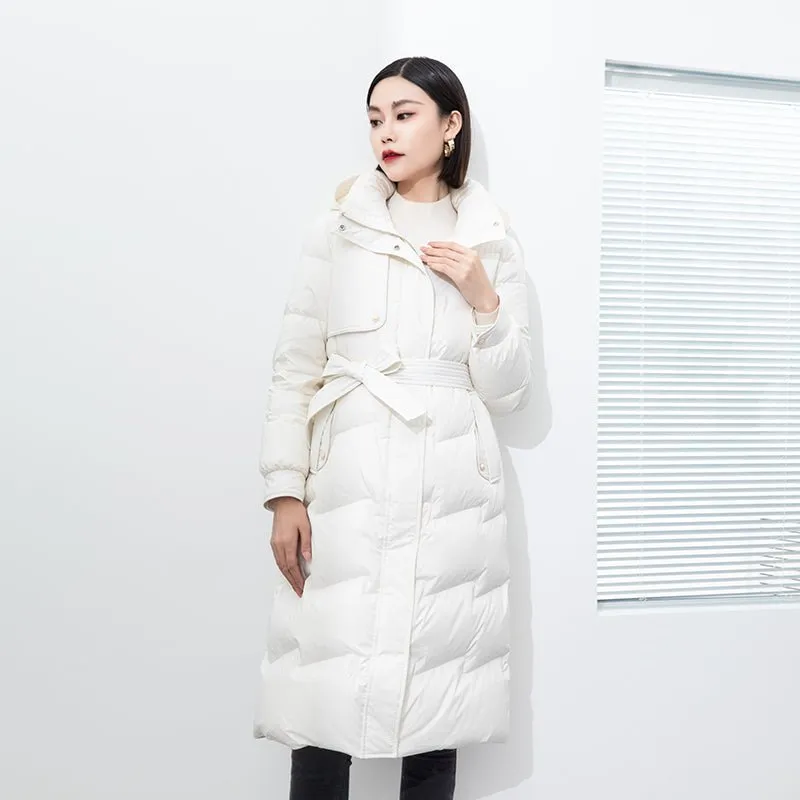 White Long Waist Slim Winter Down Jacket