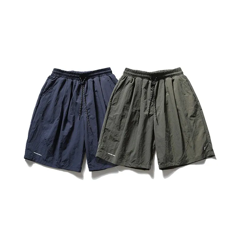 Wiaofellas  -   Summer Thin Embroidered Loose Sports Shorts Men's Japan fashion Simple Drawstring Wrinkle Feeling Cargo Quick-Drng Shorts