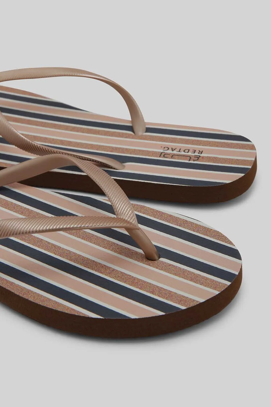 Women Beige Striped Flip Flop