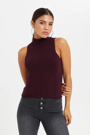 Women Burgundy Detailed Sleeveless Top