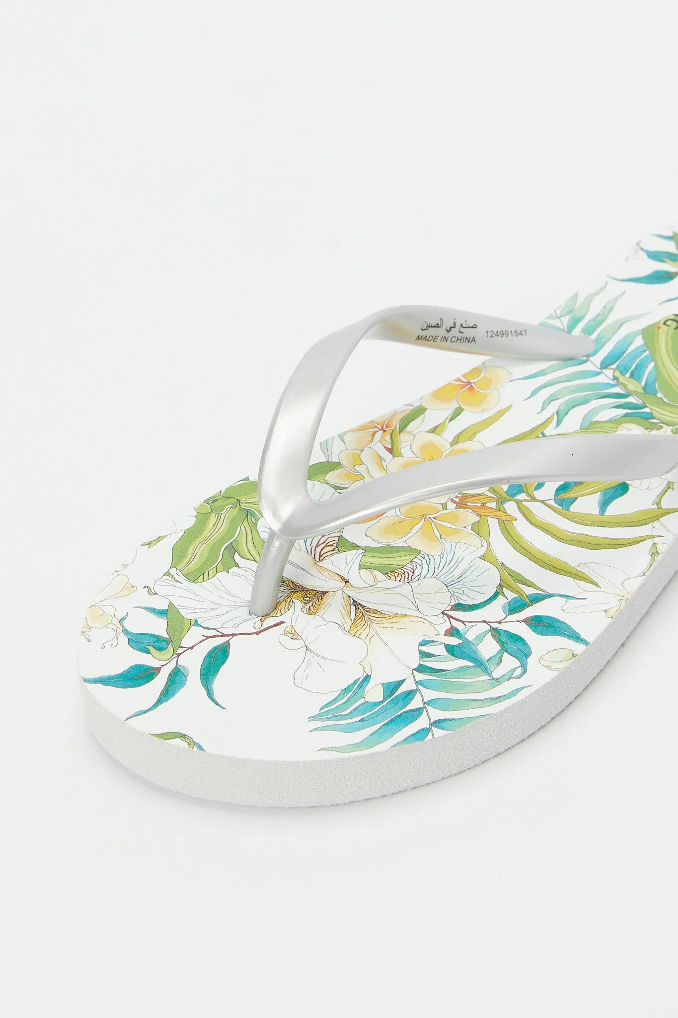 Women Green Floral Print Flip Flop