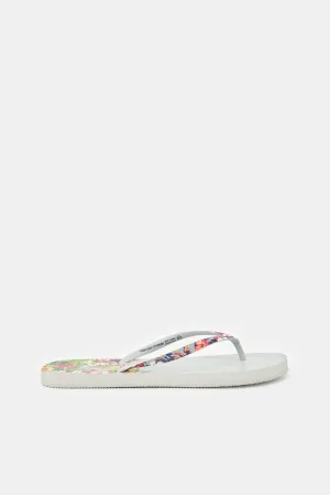 Women Grey Floral Print Flip Flop