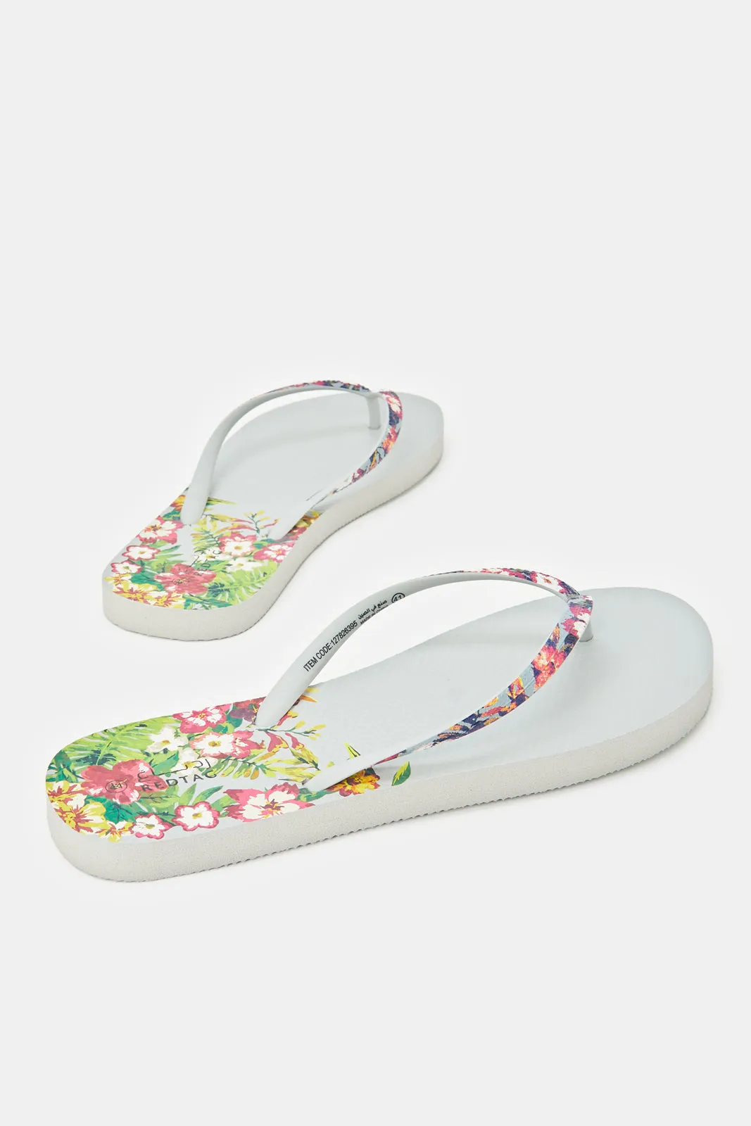 Women Grey Floral Print Flip Flop