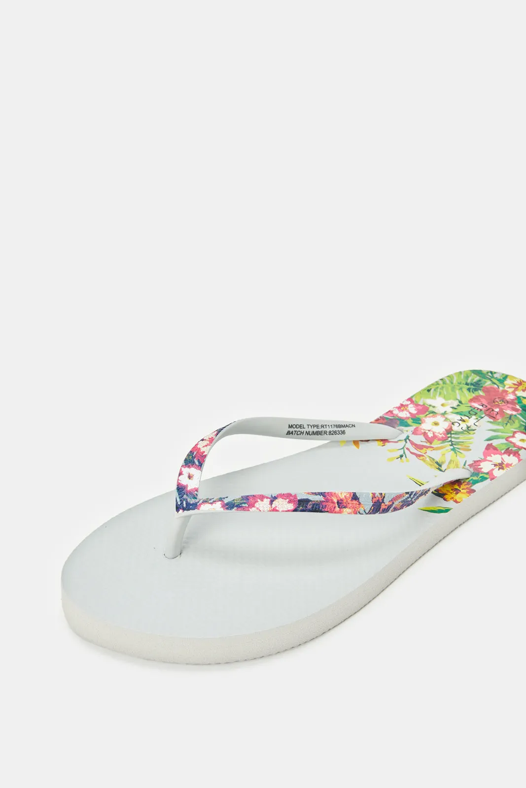 Women Grey Floral Print Flip Flop