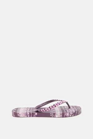 Women Purple Print Flip Flops