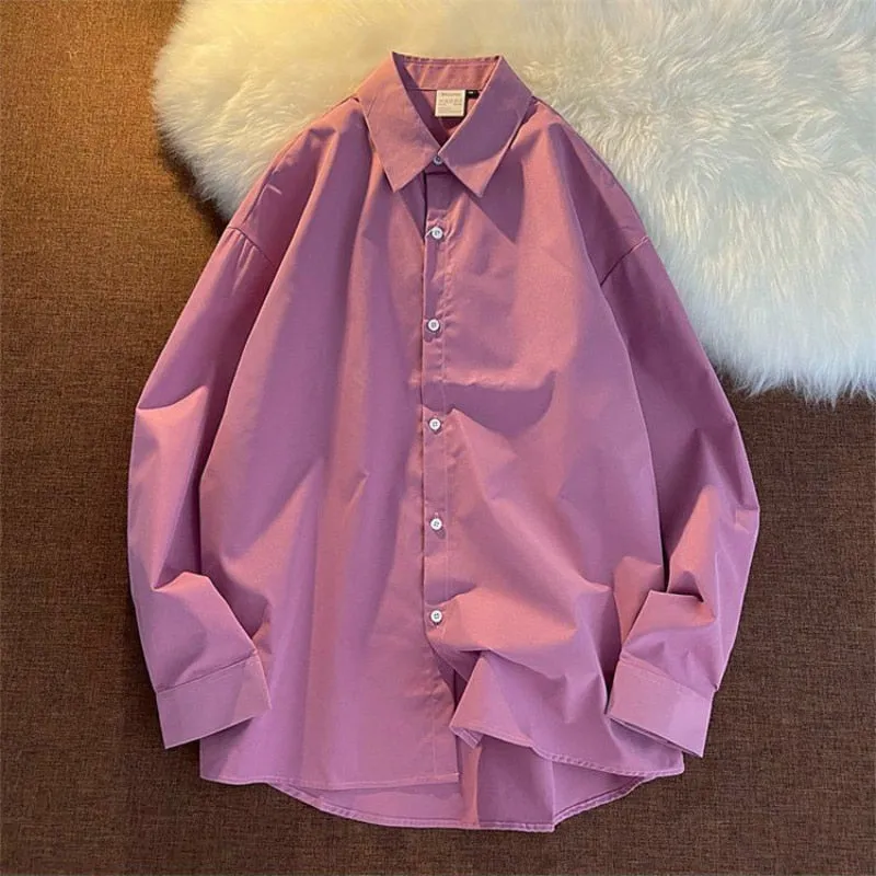 Women Shirts Long Sleeve Loose Button Up Solid Korean Oversize Shirt Fashion Turn Down Collar Casual Ladies Tops